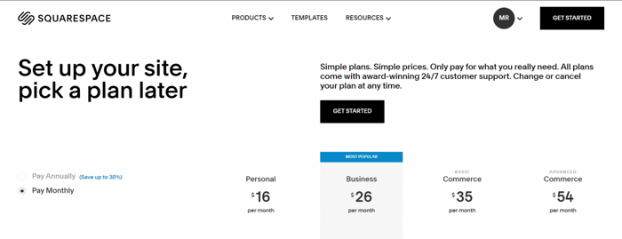 Squarespace pricing