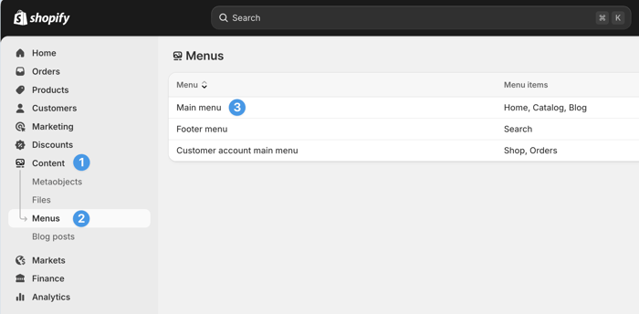 Edit the main menu in Shopify