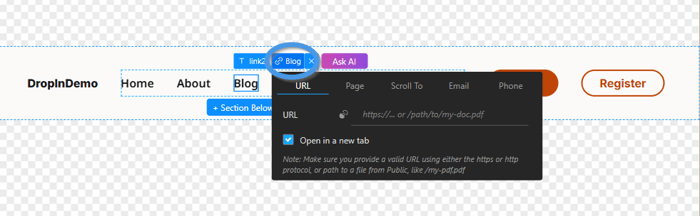Editing menu item in TeleportHQ Components
