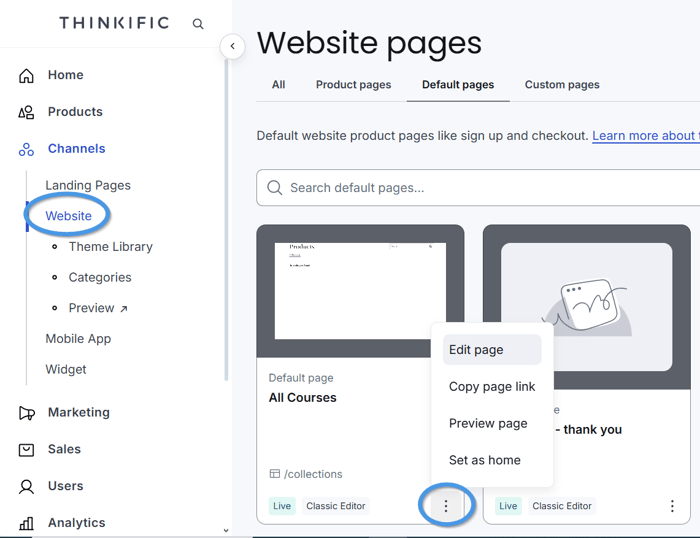 Edit a page on Thinkific