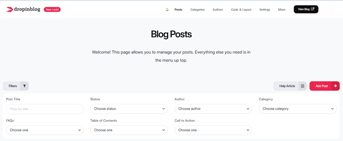 Blog post filters in DropInBlog