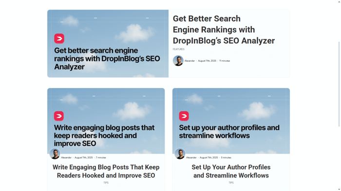 Blog homepage: grid layout