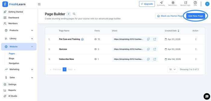 FreshLearn blog install step