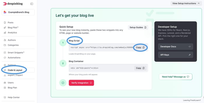 FreshLearn blog install step