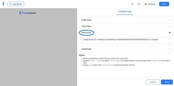 FreshLearn blog install step