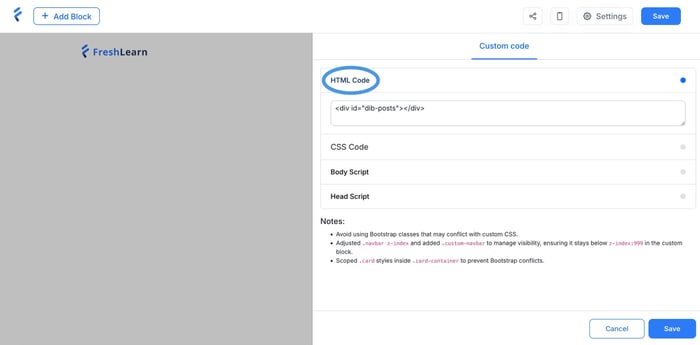 FreshLearn blog install step