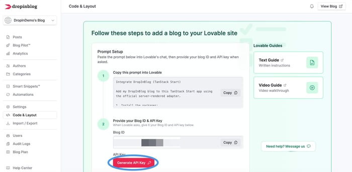 Lovable blog install step