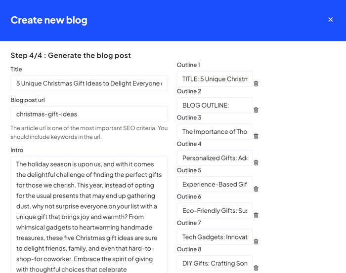 Generate a blog post in Bloggle with AI