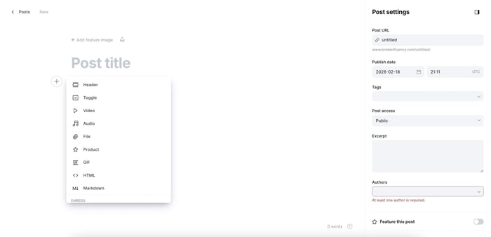 Ghost's content editor