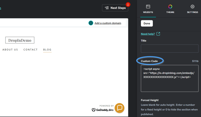 GoDaddy blog install step