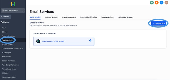 How to use GoHighLevel: Add an email service