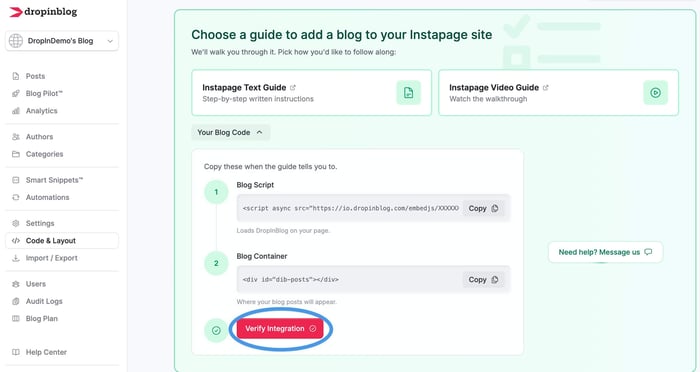 Instapage blog install step
