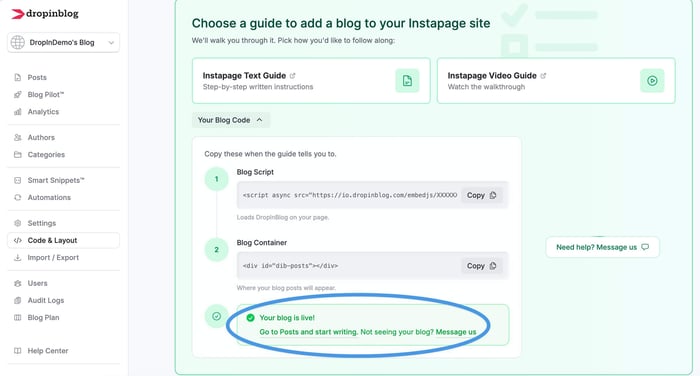 Instapage blog install step