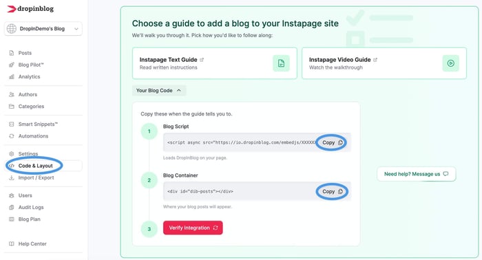 Instapage blog install step
