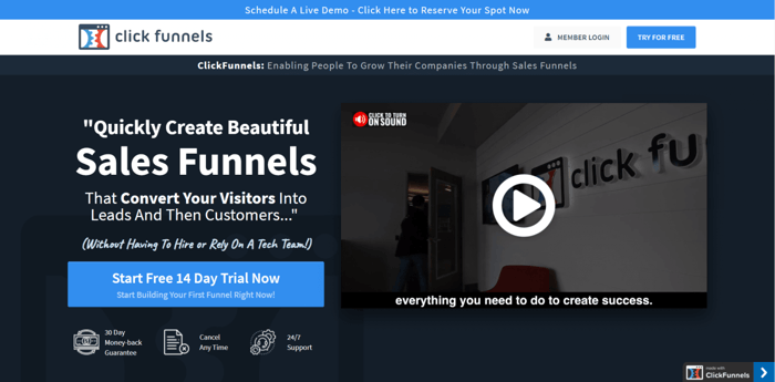 ClickFunnels home page