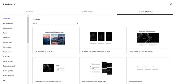 Instapage instablocks