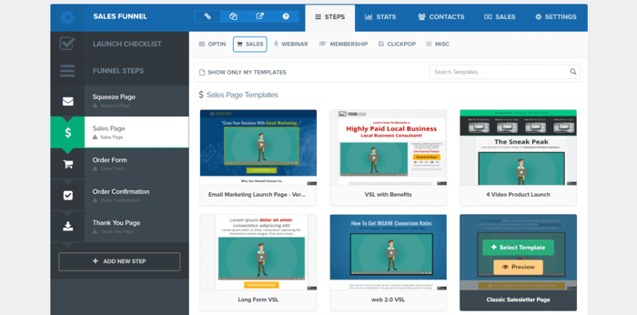 ClickFunnels page templates add new steps