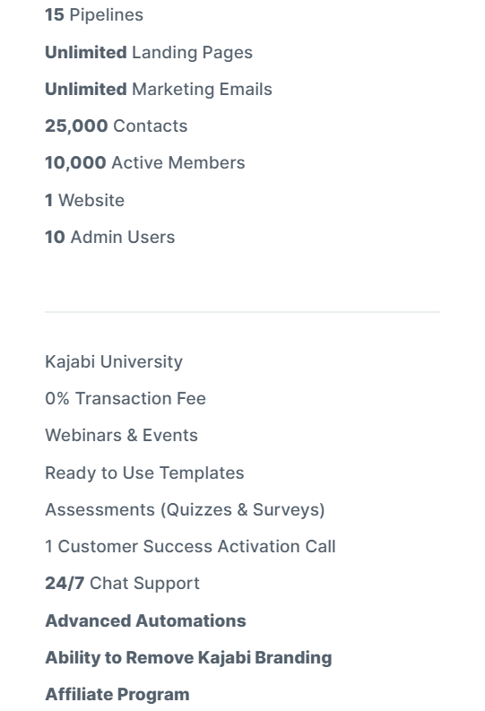 Kajabi Growth plan features