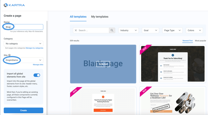 Kartra blog install step