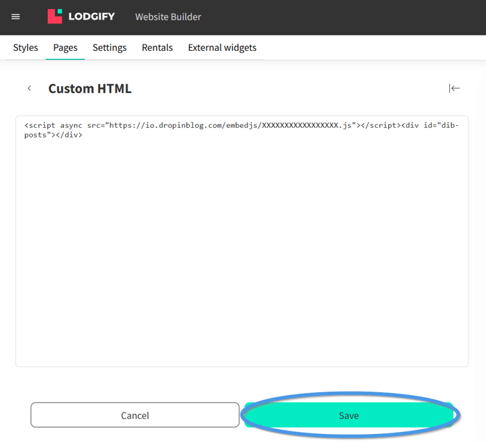 Lodgify blog install step