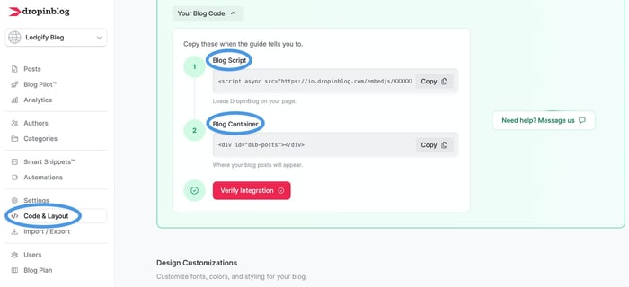 Lodgify blog install step