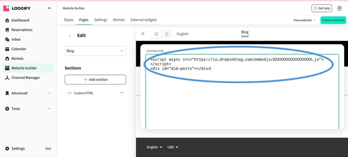 Lodgify blog install step