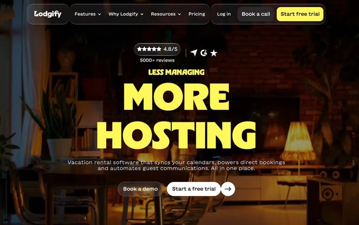 A screenshot of the Lodgify homepage