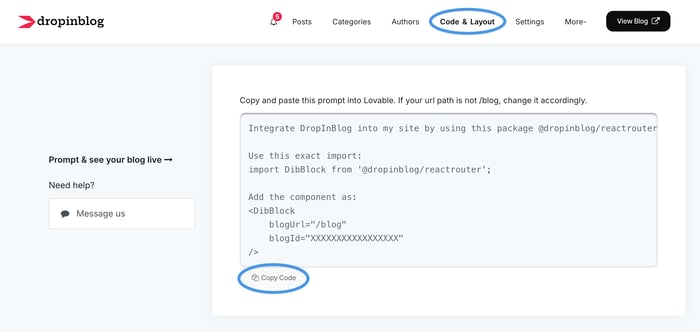 Lovable blog install step