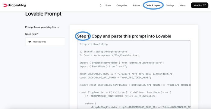 Lovable blog install step