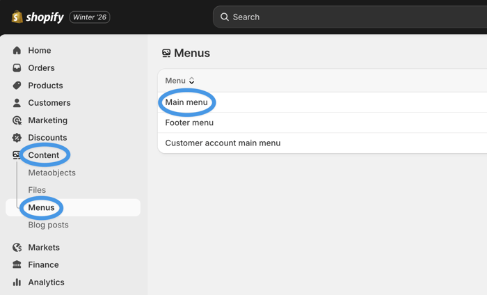 Add a blog link to your Shopify store's menu