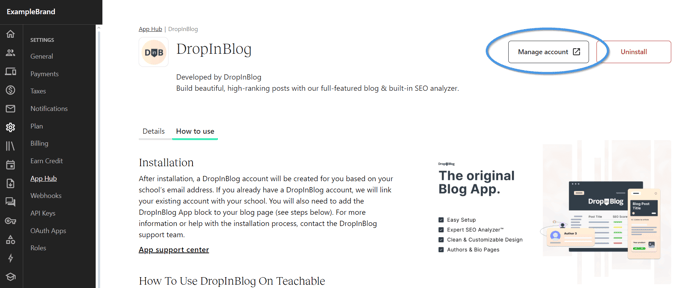Accessing DropInBlog from your Teachable dashboard