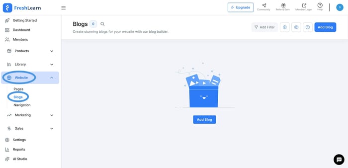 Accessing the blog page in FreshLearn