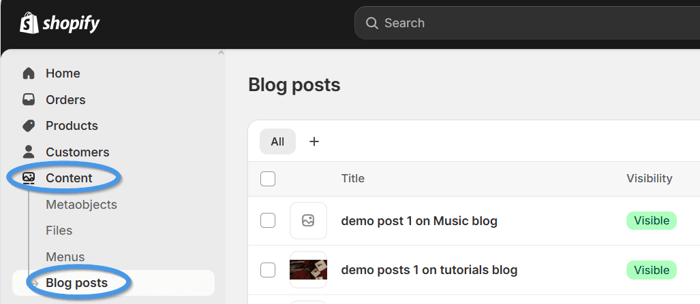 Accessing blog posts in Shopify