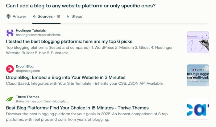 AI Mentions: Perplexity AI results for the query: Can I add a blog to any website platform or only specific ones