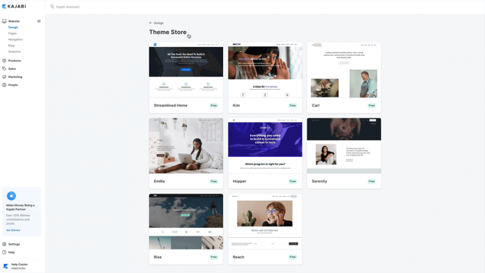 Kajabi theme store site templates