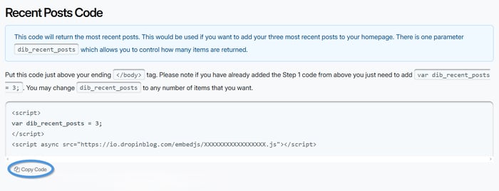 Recent posts code