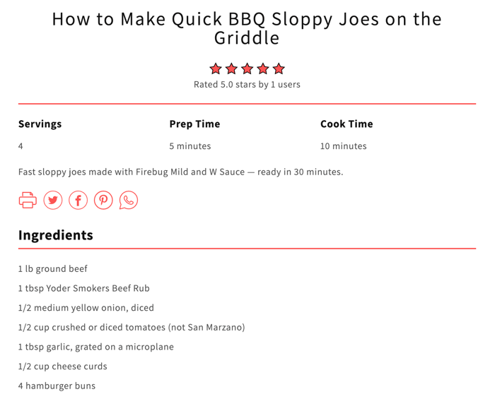 A screenshot showing an example of what a recipe looks like after the DropInBlog integration with Recipe Kit for Shopify users