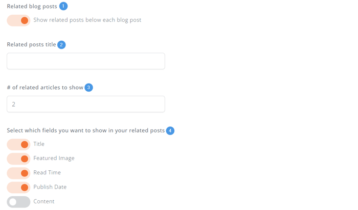 Related blog posts settings