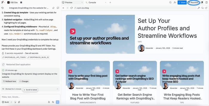 Replit blog install step