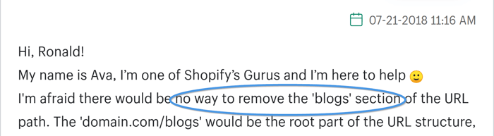 The root part of a Shopify blog URL
