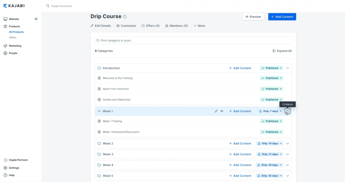 Kajabi drip course product blueprint