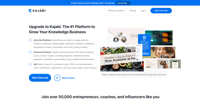 Kajabi vs SamCart: Kajabi homepage
