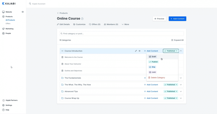 SamCart vs Kajabi: Kajabi course blueprint