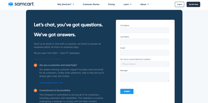 SamCart customer support
