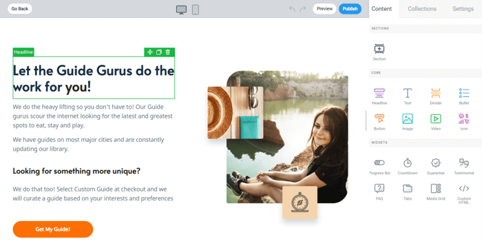 SamCart drag-and-drop editor