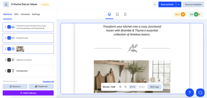 Saving sections in Bloggle's library