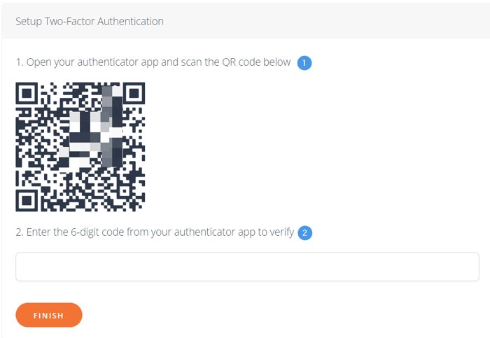 Two-factor authentication setup: Scan QR code