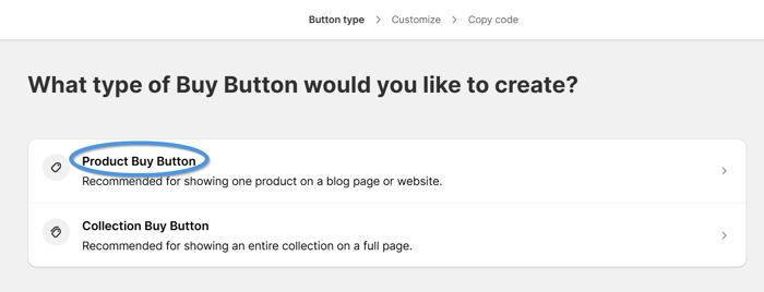 Add products to blog posts in Shopify: Select Buy Button type