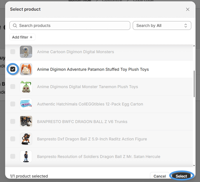 Selecting a product for a Buy button