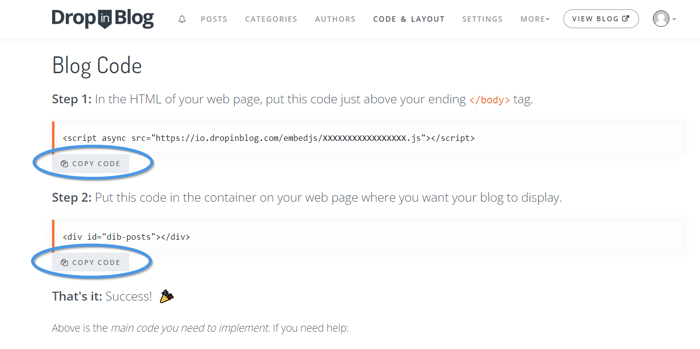 Sellfy blog install step